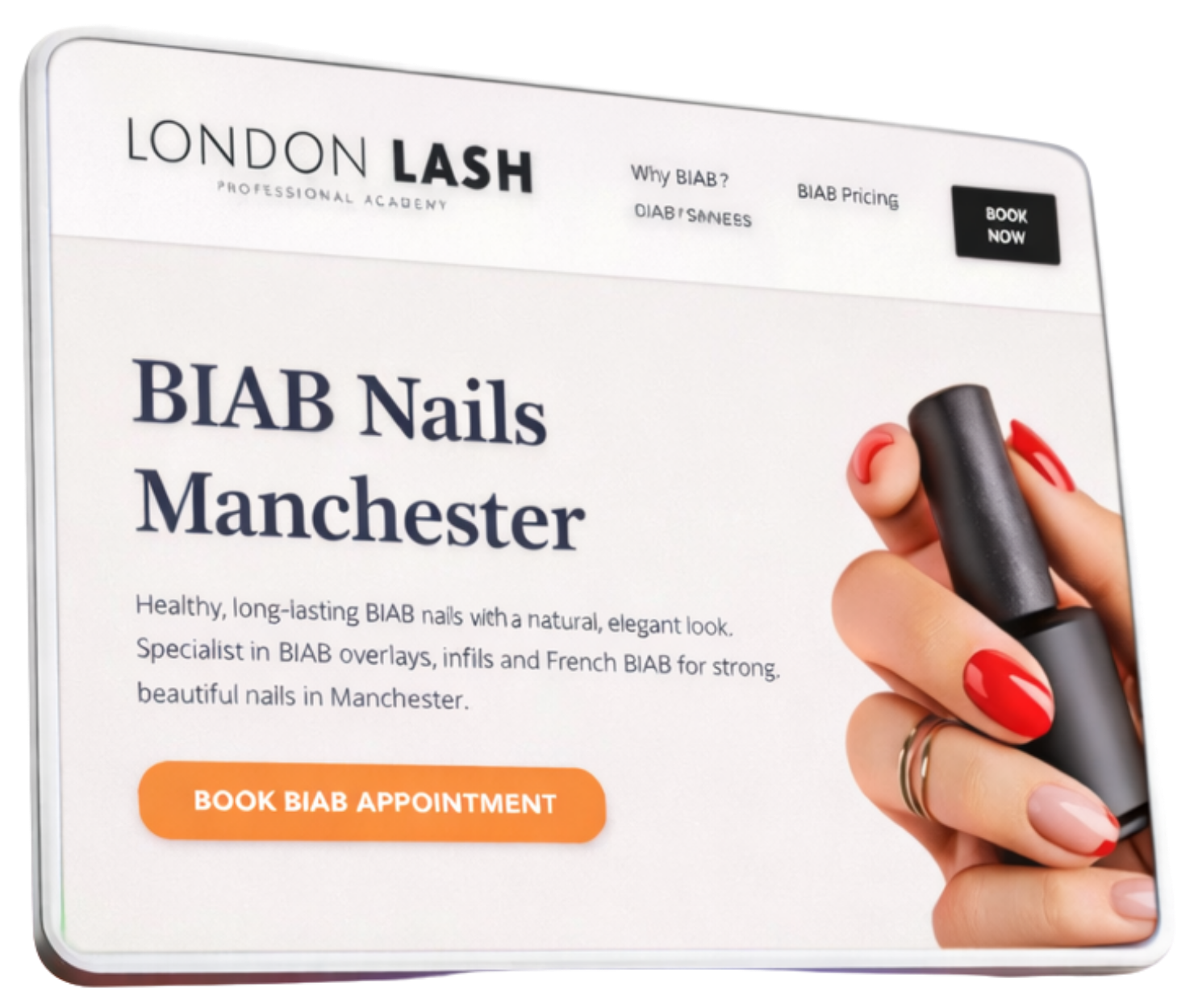 London Lash - BIAB Nails Manchester website mockup