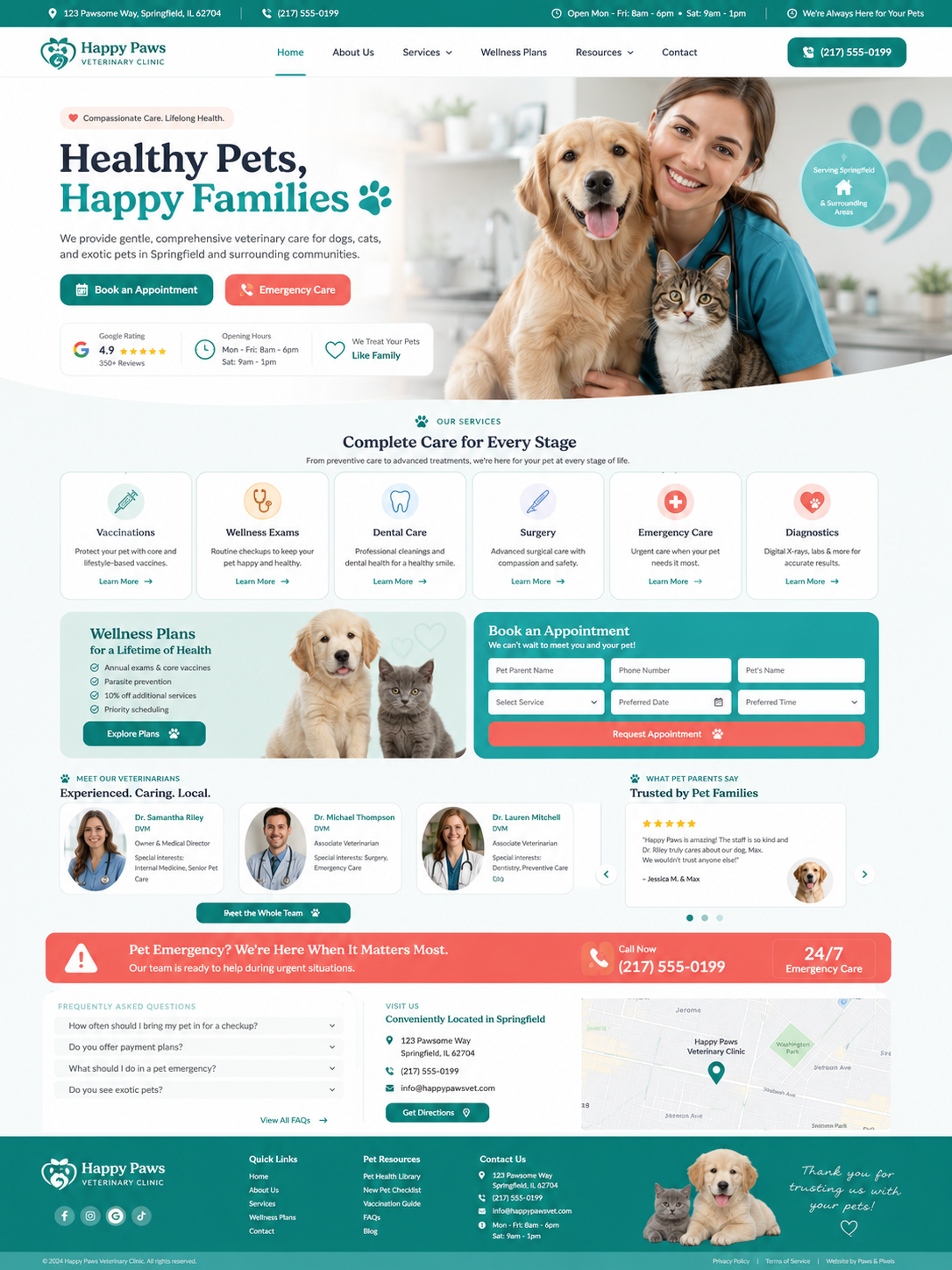 Veterinary clinic website design mockup