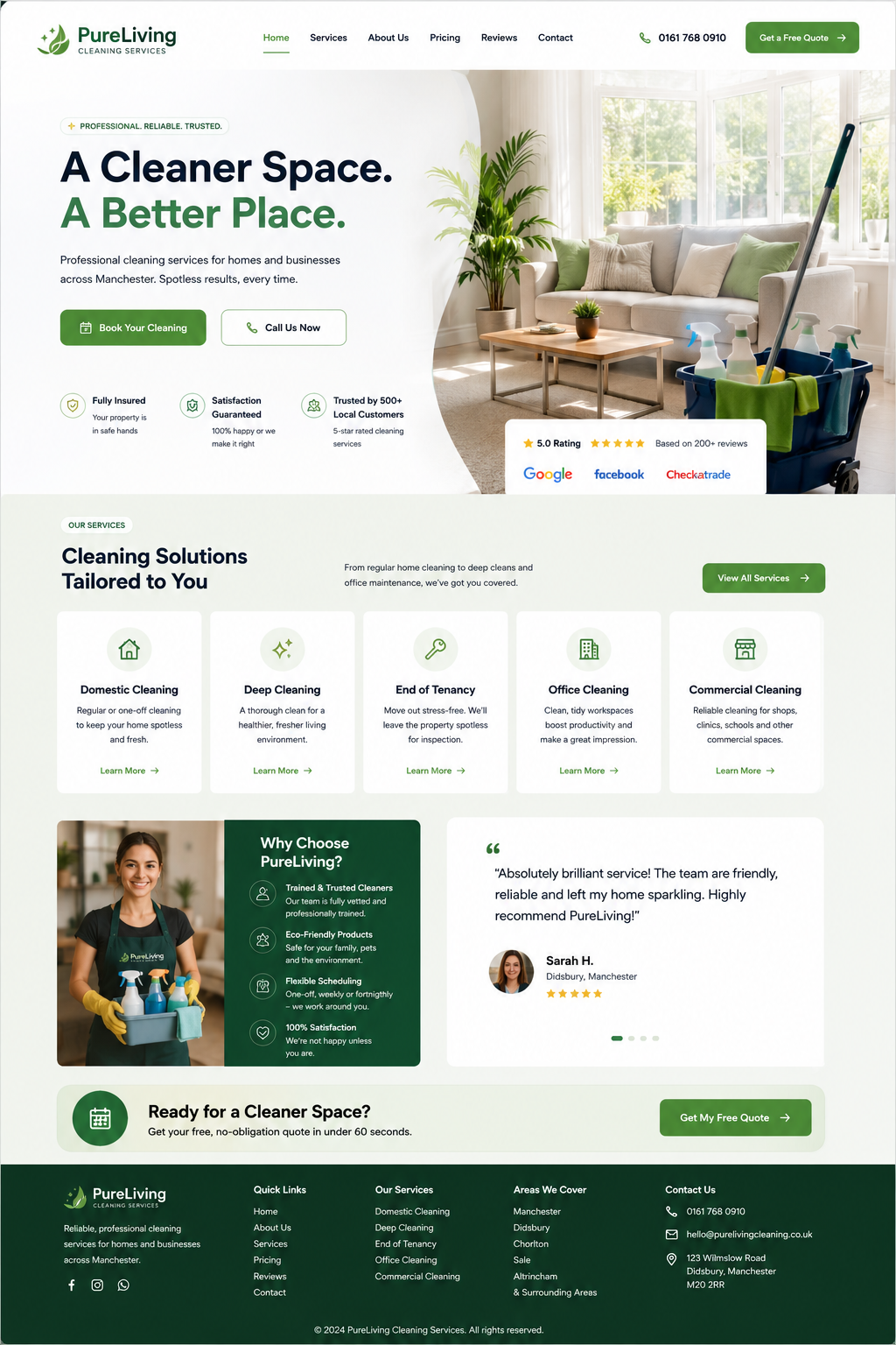 Cleaning company website design mockup