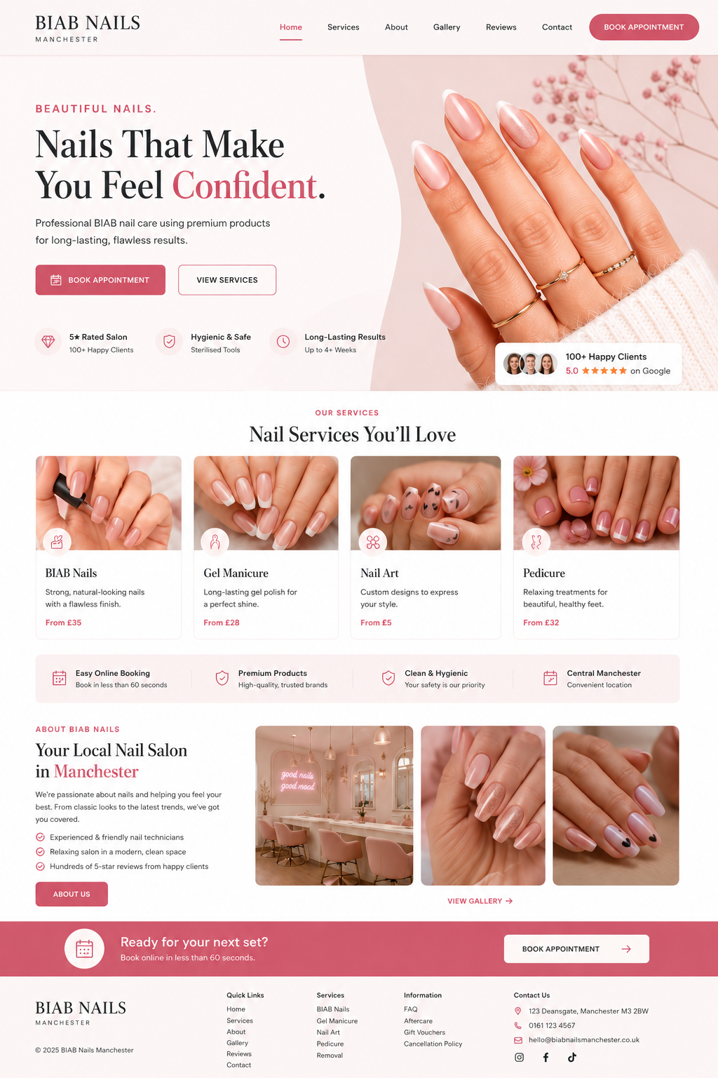 Nail salon website design mockup