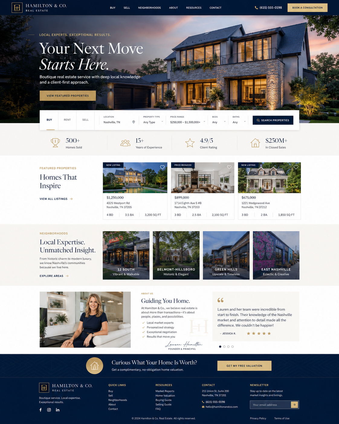Real estate website design mockup
